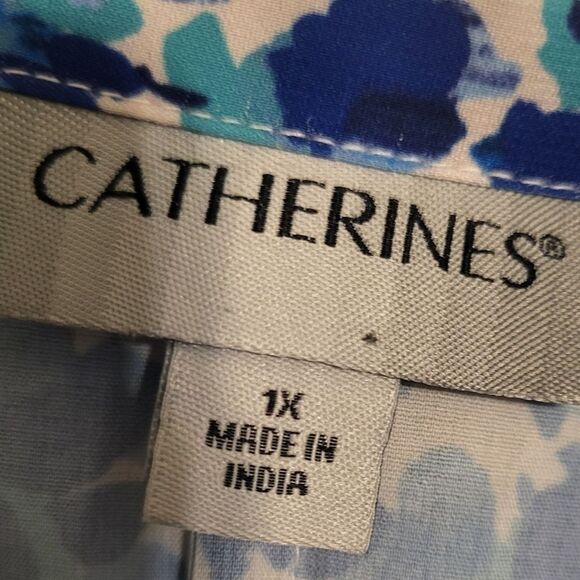 Catherines Blue & White Abstract Print Button Up Blouse, Plus Size 1X - Picture 6 of 7